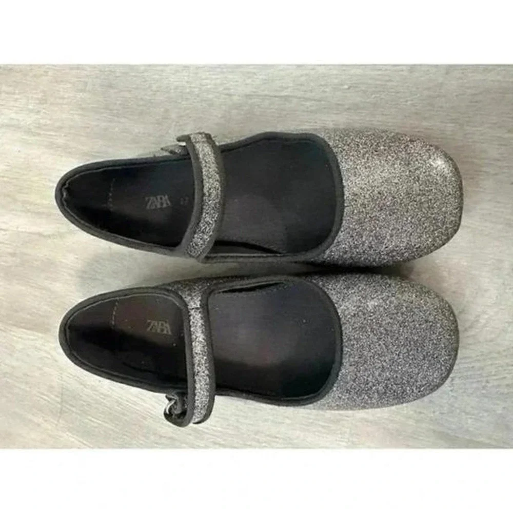 Kids Glitter Mary Jane Shoes Silver Sparkle Hook and Loop Strap Size 27 US 9